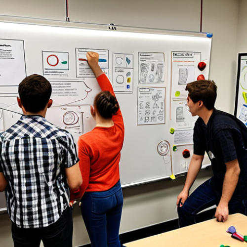 Home 4 Emphasizing Practical Skills over Academic Credentials**
Prompt: "A product design studio bustling with activity. Interns and young designers are sketching, prototyping with 3D printers, and collaborating on projects. A diploma hangs crookedly on the wall, almost hidden behind a large whiteboard filled with design ideas and user feedback. Focus on hands-on work and real-world problem-solving, not formal education. Diverse, energetic team."
**